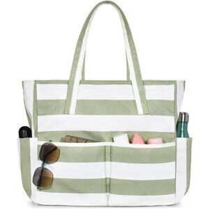 Beach Bags for Women Green Stripe